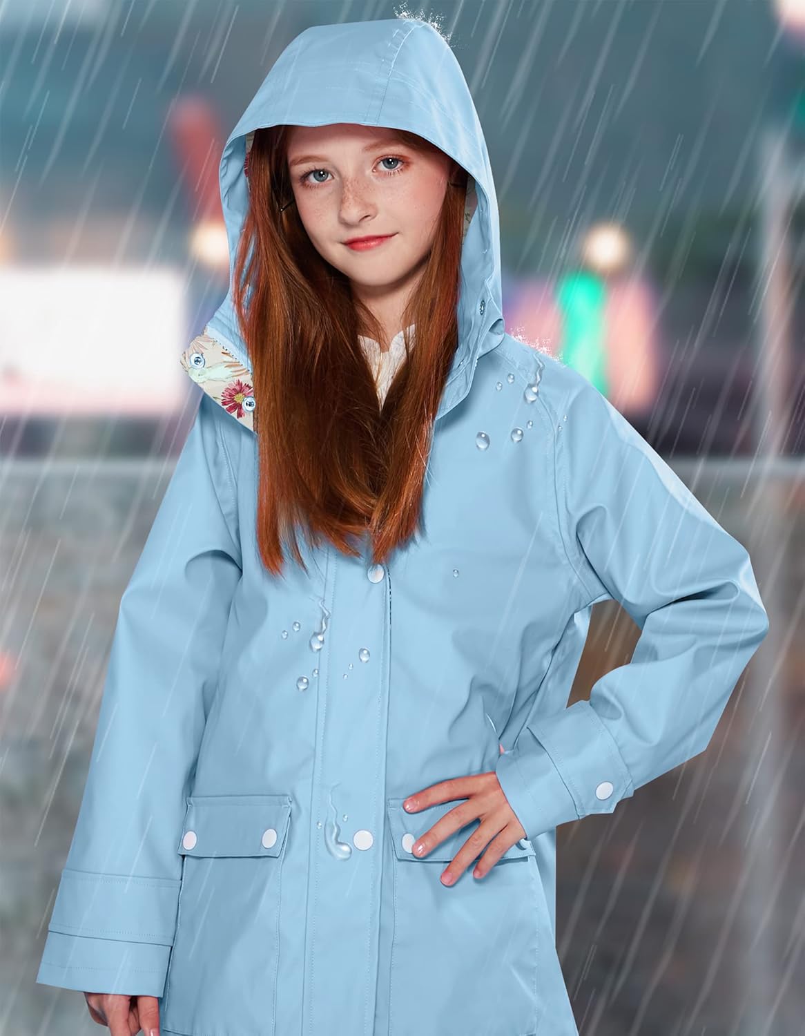 MAOO Garden Girls Boys Rain Jacket Lightweight Waterproof Hooded