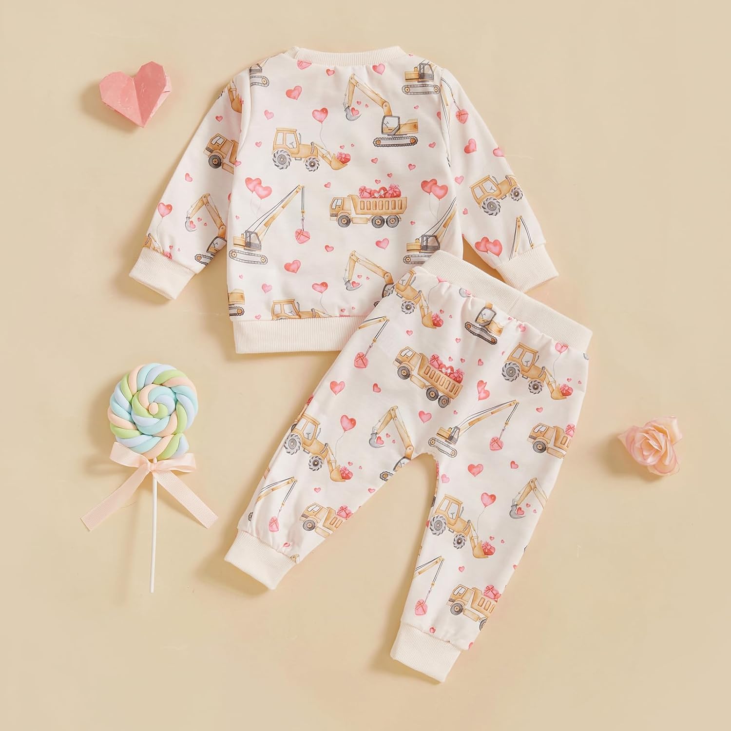infant clothing set valentine hearts truck print 2 piece