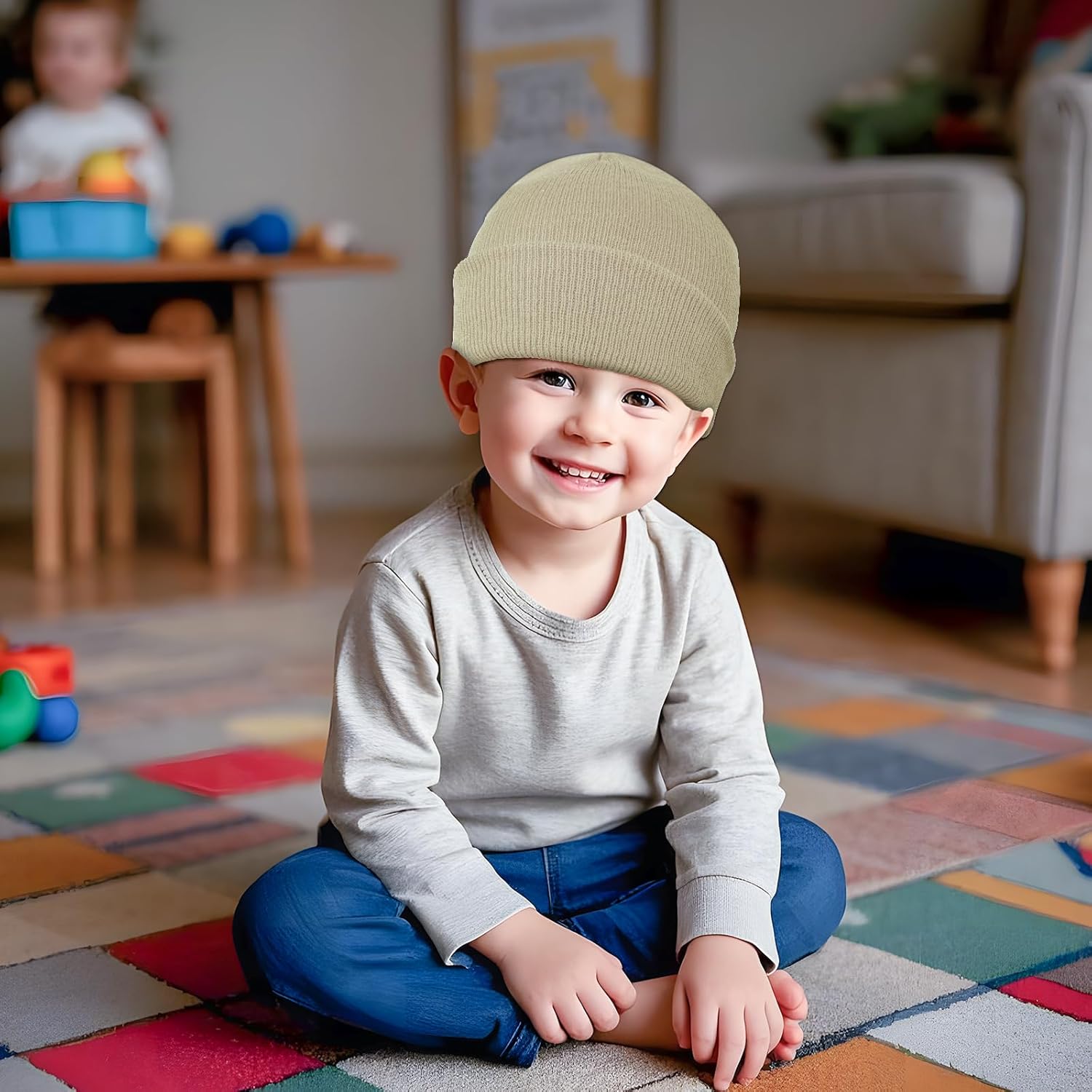 2 Pack Toddler Beanies for Babies Dual-Layer Warmness Soft Stretchy Unisex