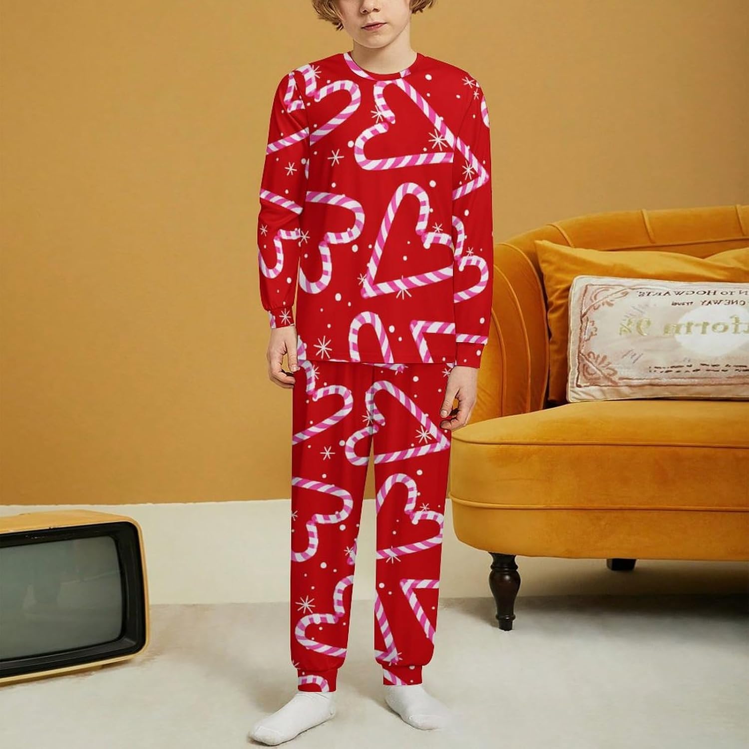 MEIKKO Candy Cane Thermal Underwear For Kids - Unisex Sleepwear