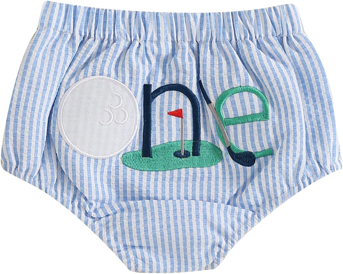 Infant Boy Girl Golf Shorts Hole in One Stripe Elastic Wasit Bloomers