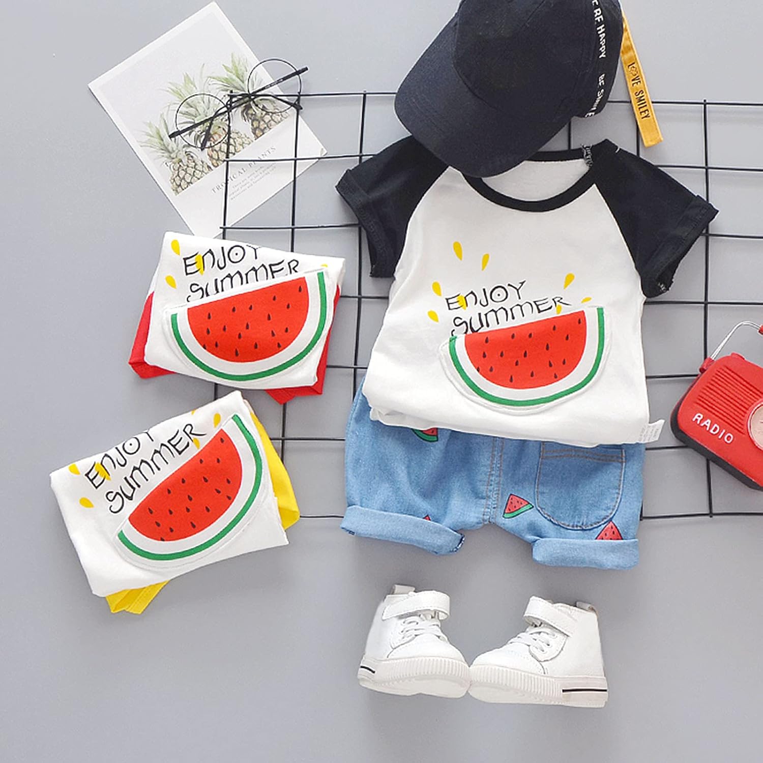 Toddler Boys Watermelon Print Summer Outfit Set