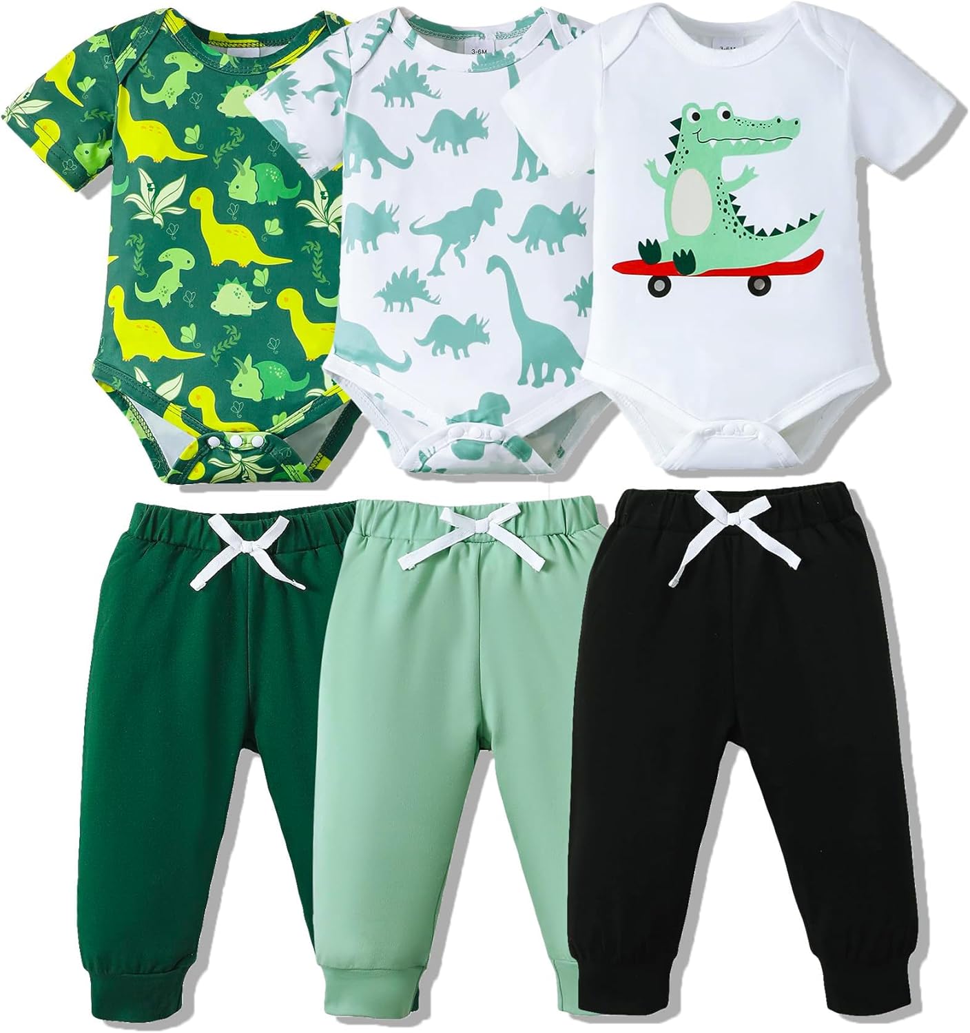 NZRVAWS Newborn Baby Boy Clothing Set - Romper Pants 6 Pcs