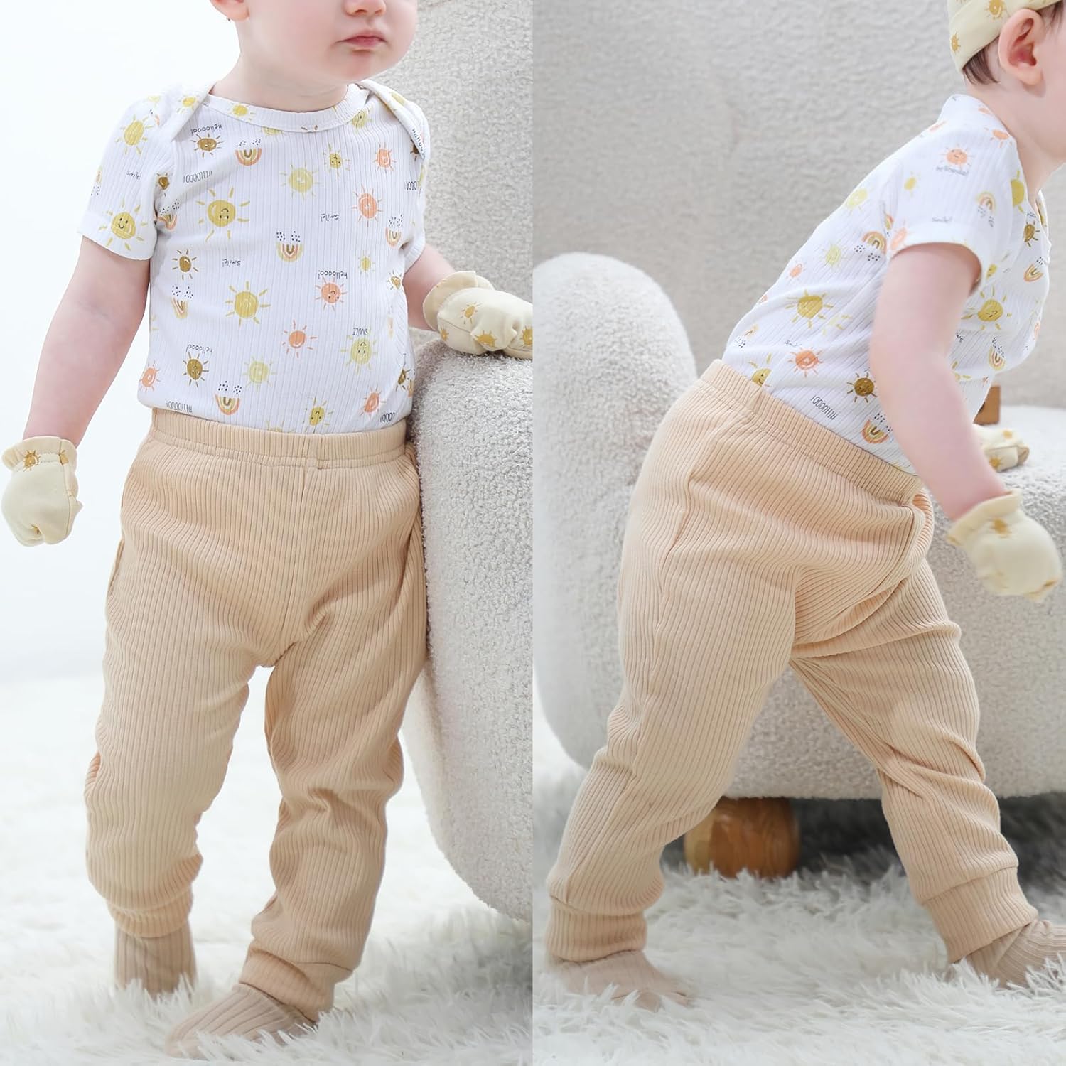Ruliby Baby Bodysuit and Pant Set 6-Piece Ribbed Soft