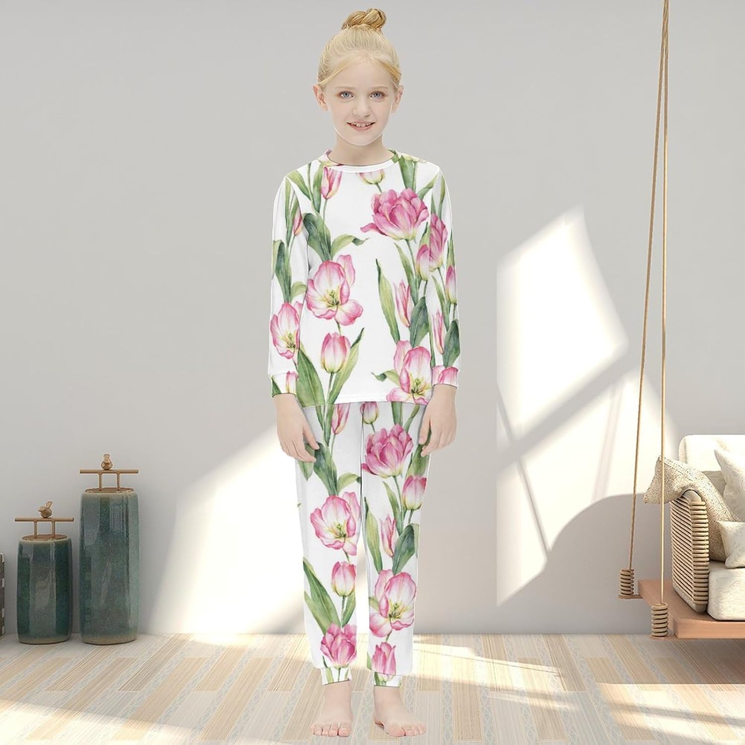 Mini Yellow Flower Pajama Set for Girls - Soft Stretchy and Fashionable
