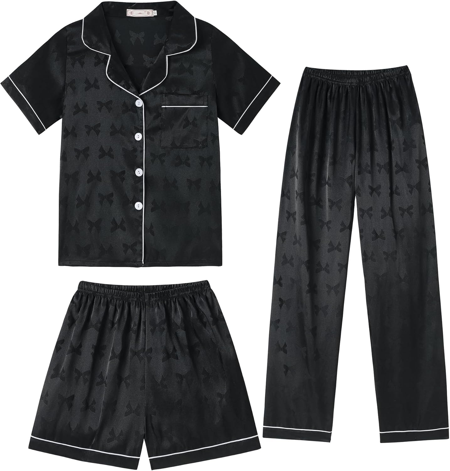 Hupohoi Unisex Kids Pajama Set 3-Piece Button-Down Bedding Silky lounge wear