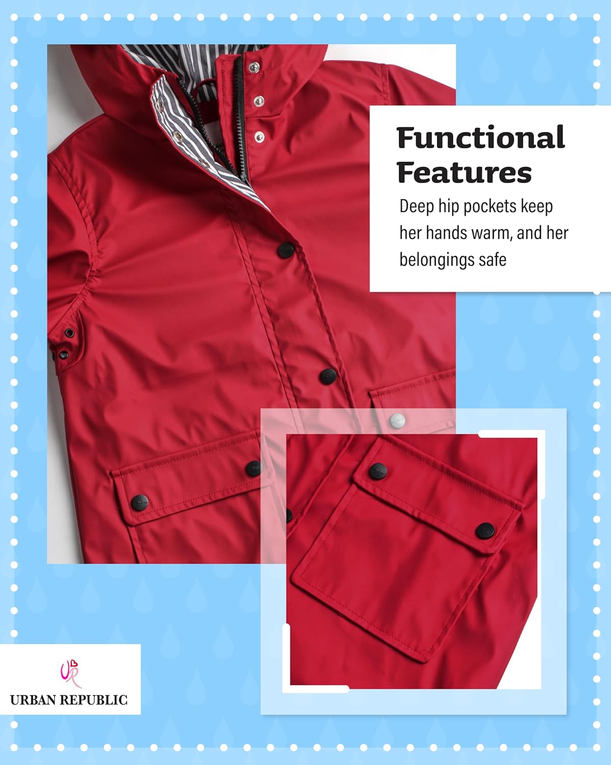 URBAN REPUBLIC Girls Rain Jacket StayAll Day 7-16