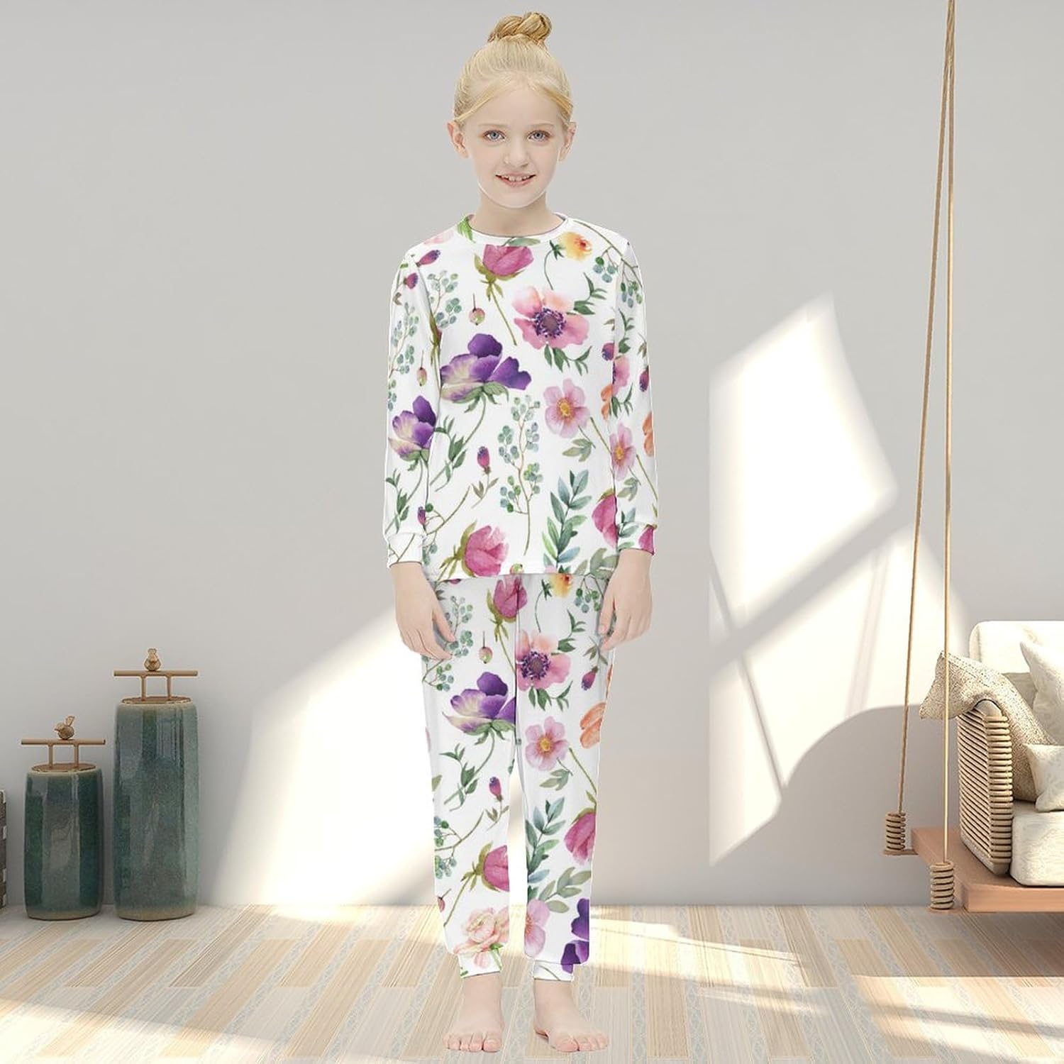 MEIKKO Soft Pajamas Set White Multi-Color