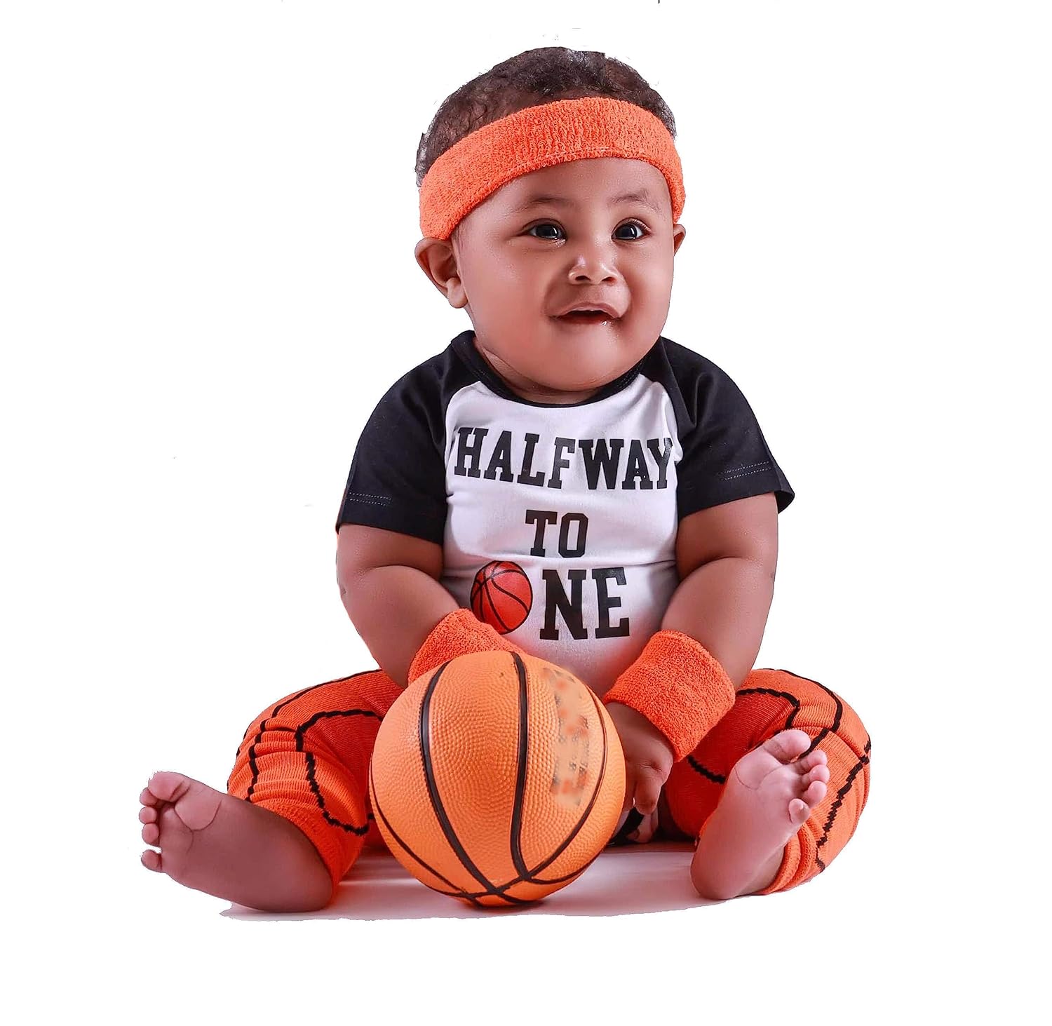 Personalized Basketball Half Way To First 6 Month Birthday Bodysuit Complete Outfit