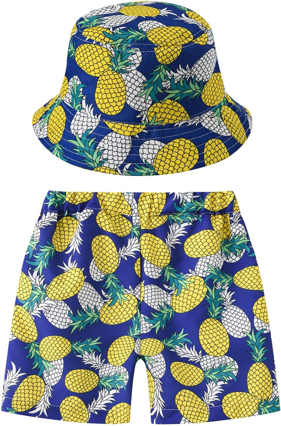 Hawaiian Print Elastic Waist Shorts and Hat Set for Boys