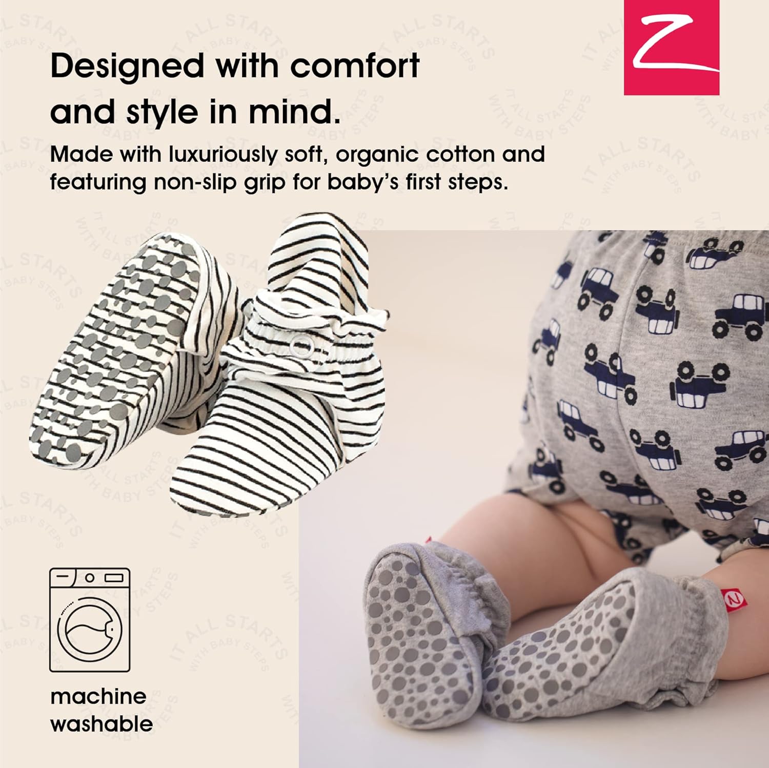 Zutano Unisex Organic Cotton Baby Booties With Gripper Soles -- Gripper