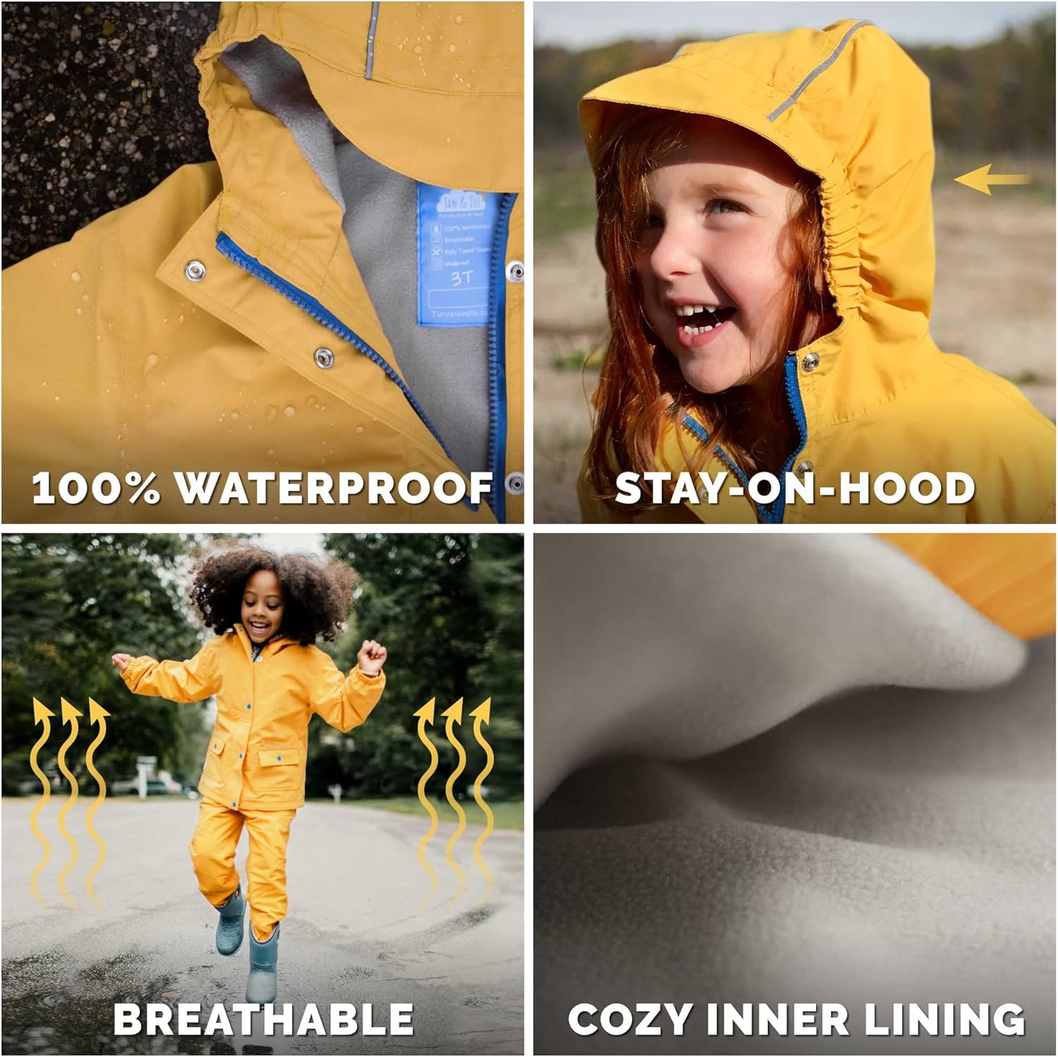 JAN JUL Waterproof Fleece-Lined Rain Jacket for Kids