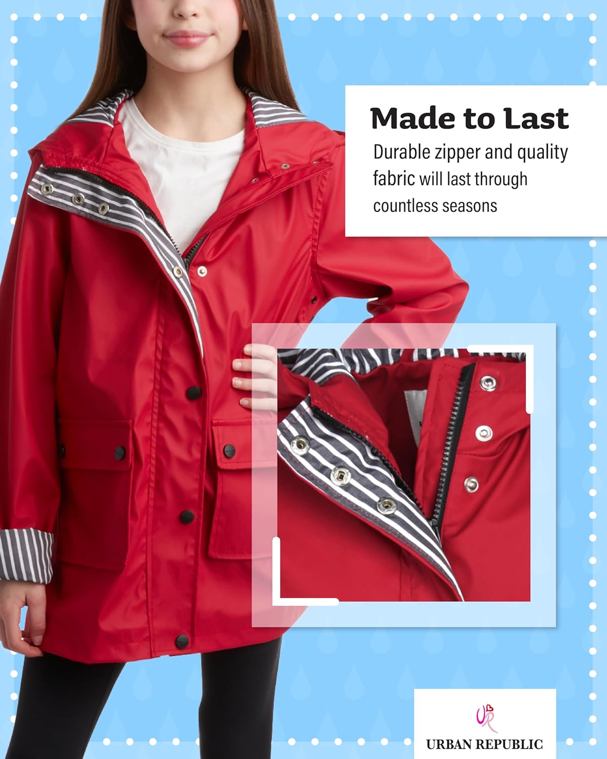 URBAN REPUBLIC Girls Rain Jacket StayAll Day 7-16