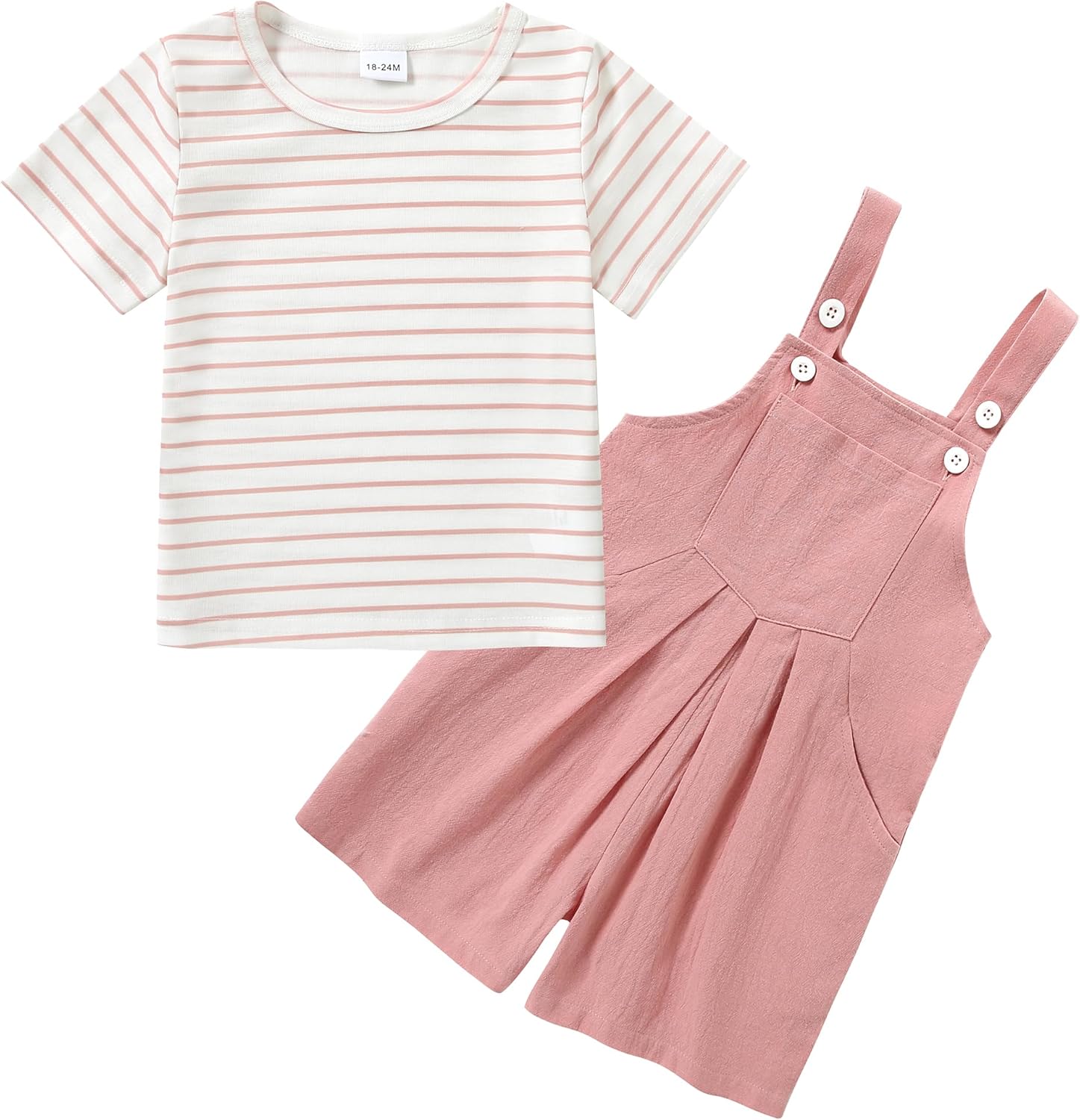 ZOEREA Stripe and Floral Bib Overall Set for TODDLERS