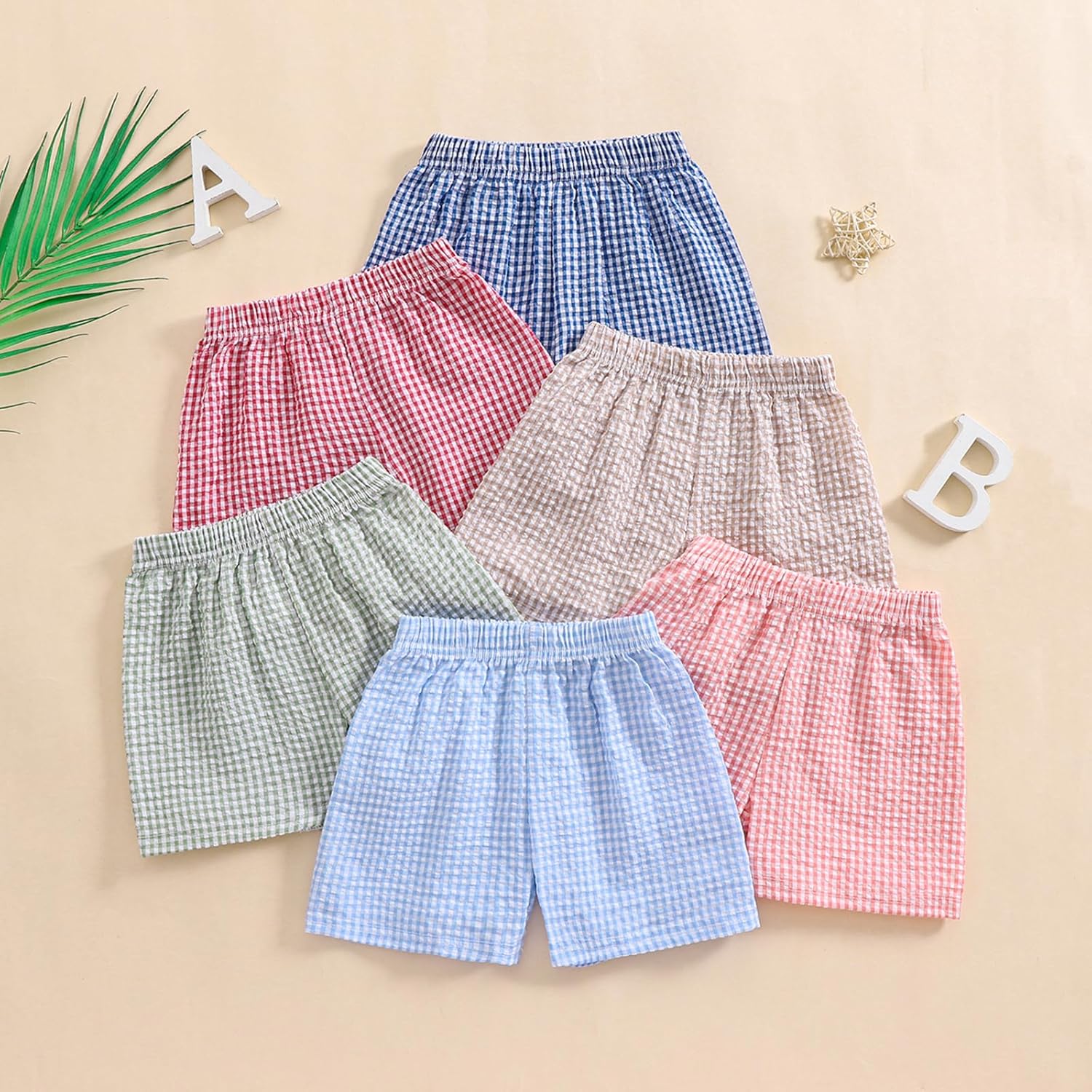 GinghamSeersucker Elastic Waist Shorts for Toddler Boys Girls