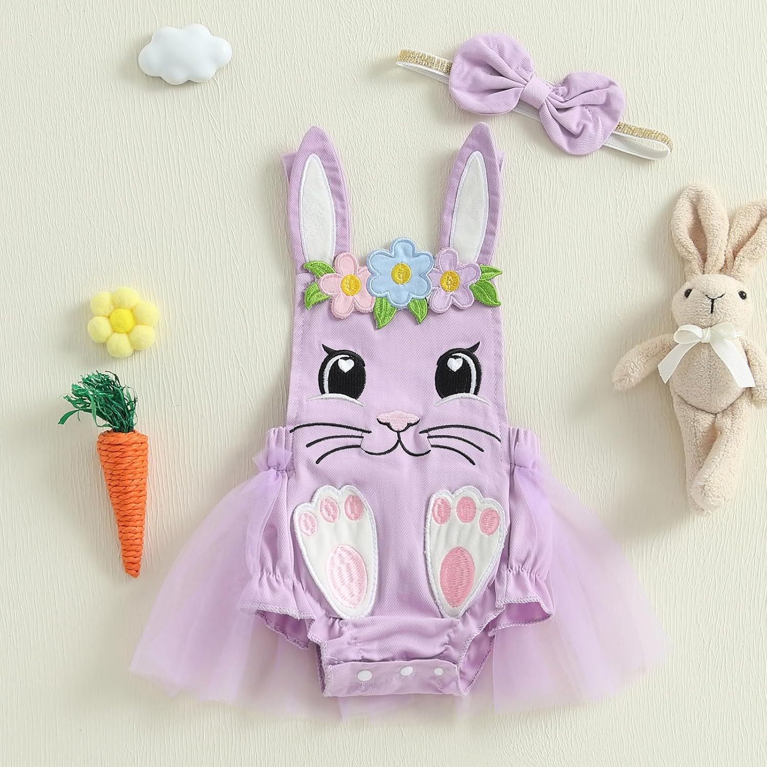 Amnnchya Rabbit Romper Cute Newborn Baby Girls First Easter Outfit