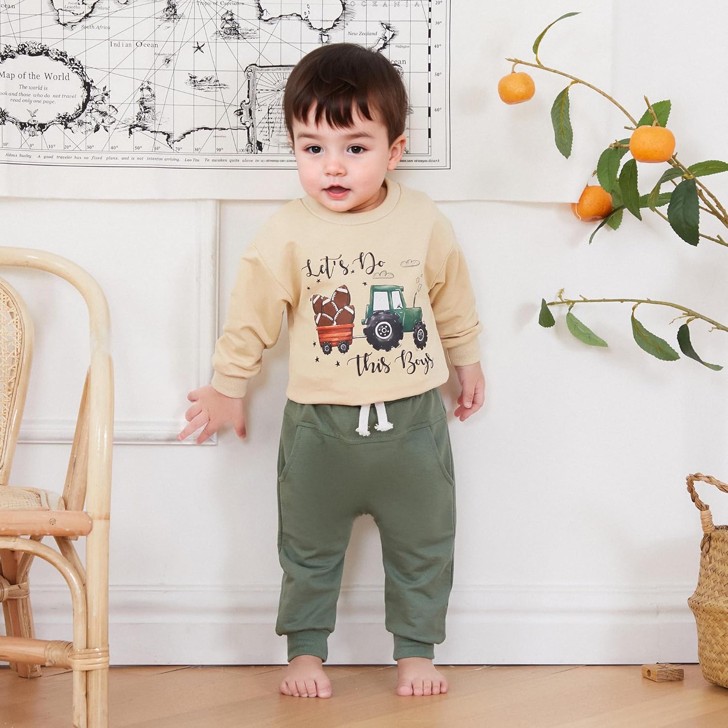 Tractor Letter Fall Winter Outfit for Baby Boys