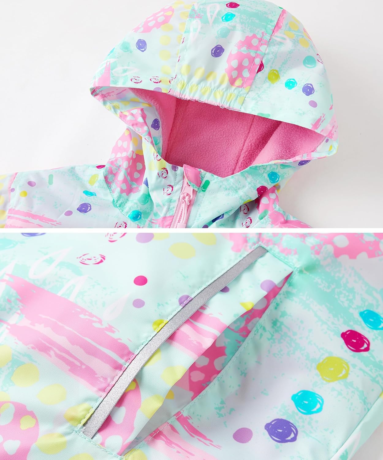 Girls Boys Rain Jacket Windproof Water Resistant Hoodie Lining