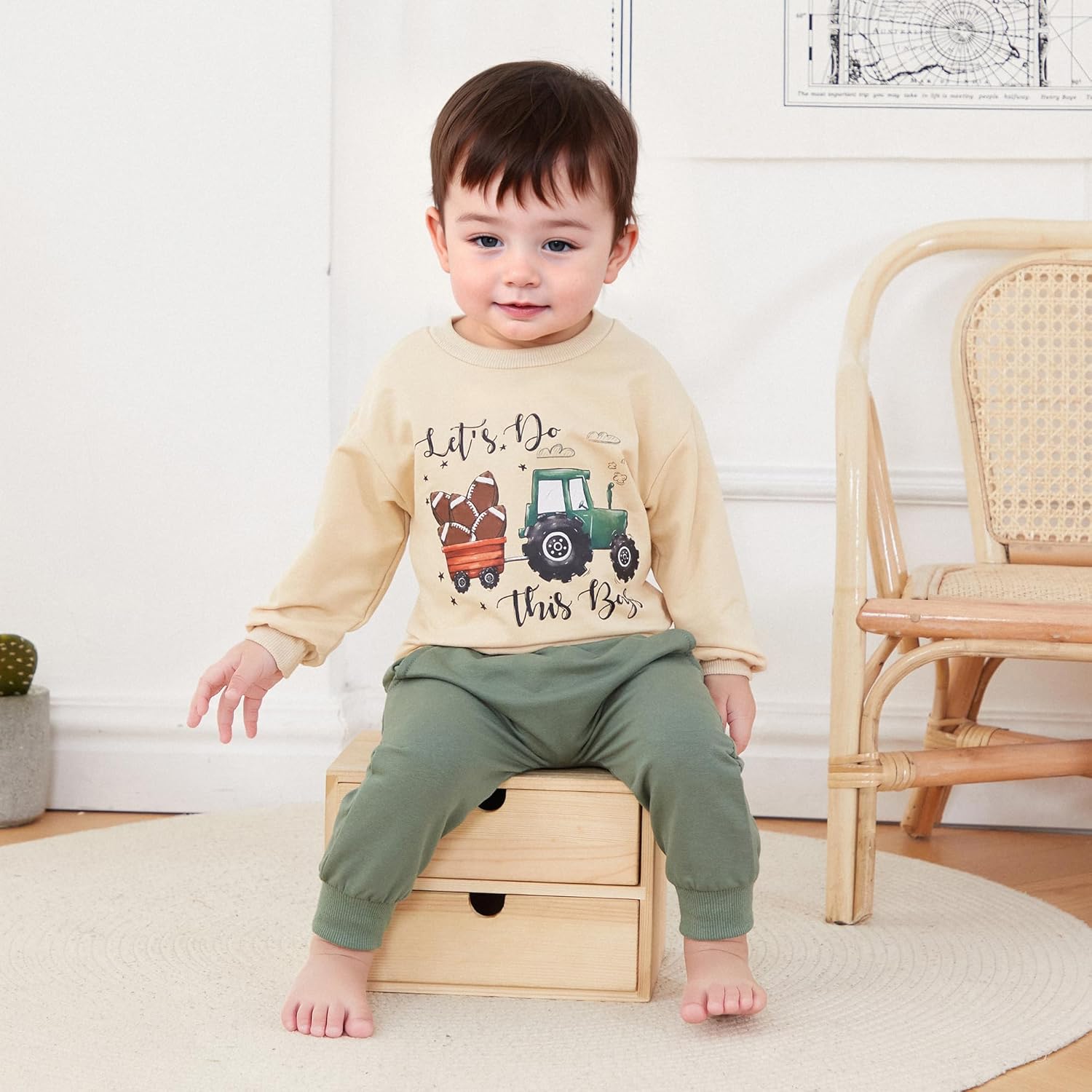 Tractor Letter Fall Winter Outfit for Baby Boys