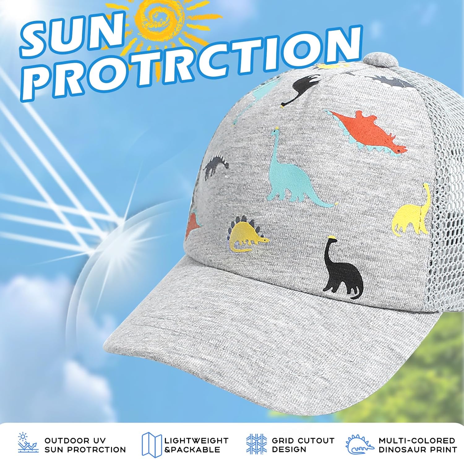 Sun Protection Adjustable Dinosaur Style and Comfort for Kids