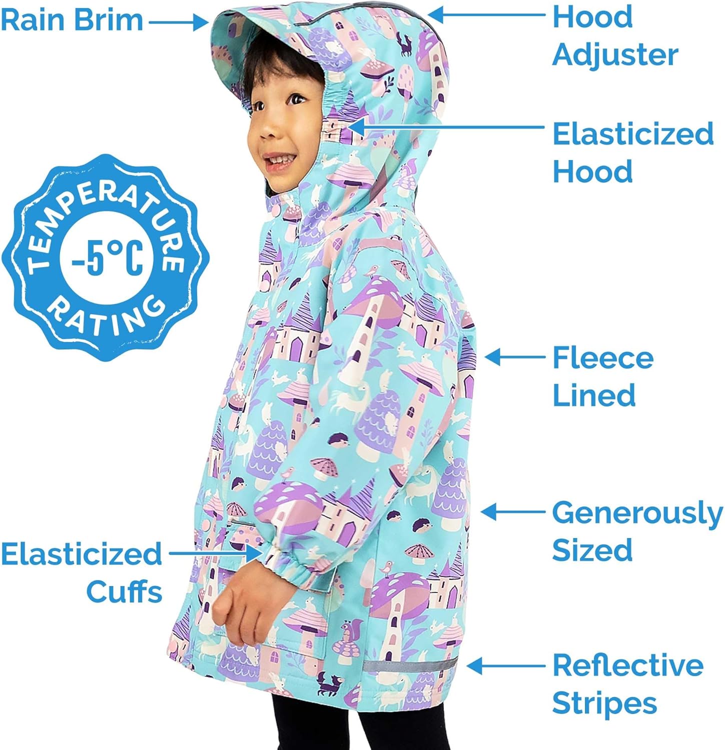 JAN JUL Waterproof Fleece-Lined Rain Jacket for Kids