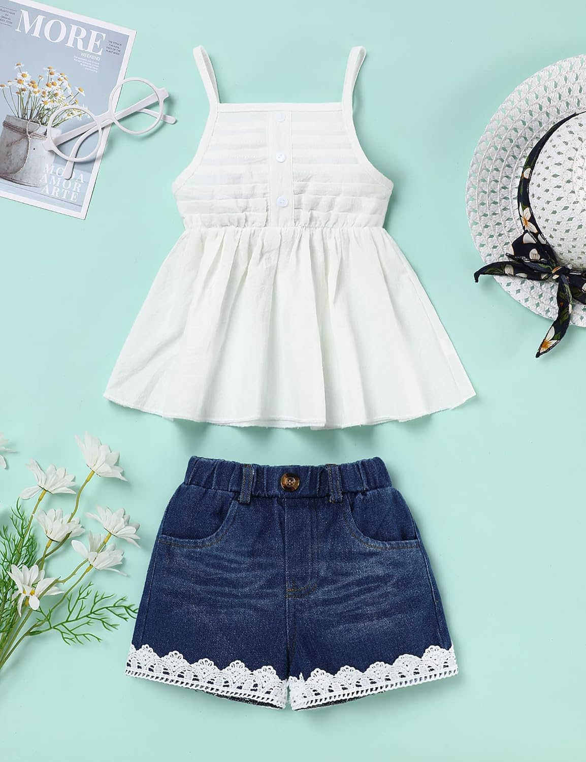 SEYOUAG Toddler Girl Camisole Jean Shorts Set for Summer