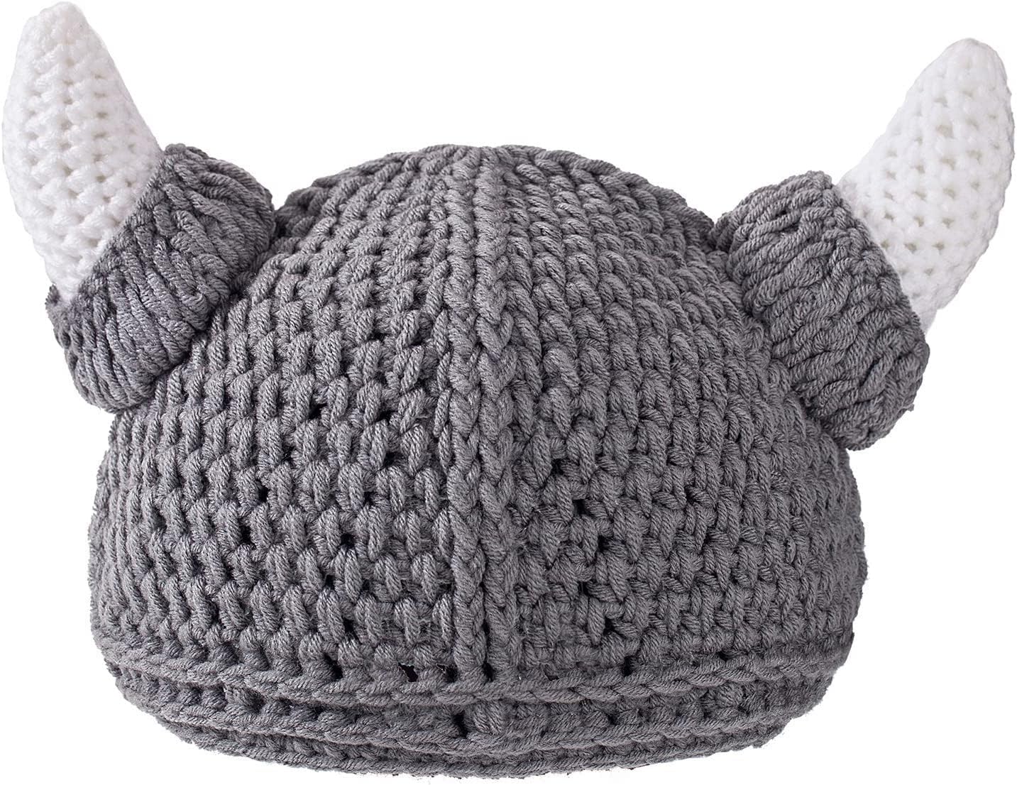 Fashionable Viking Hat with Horns Stretchy Knit Cap