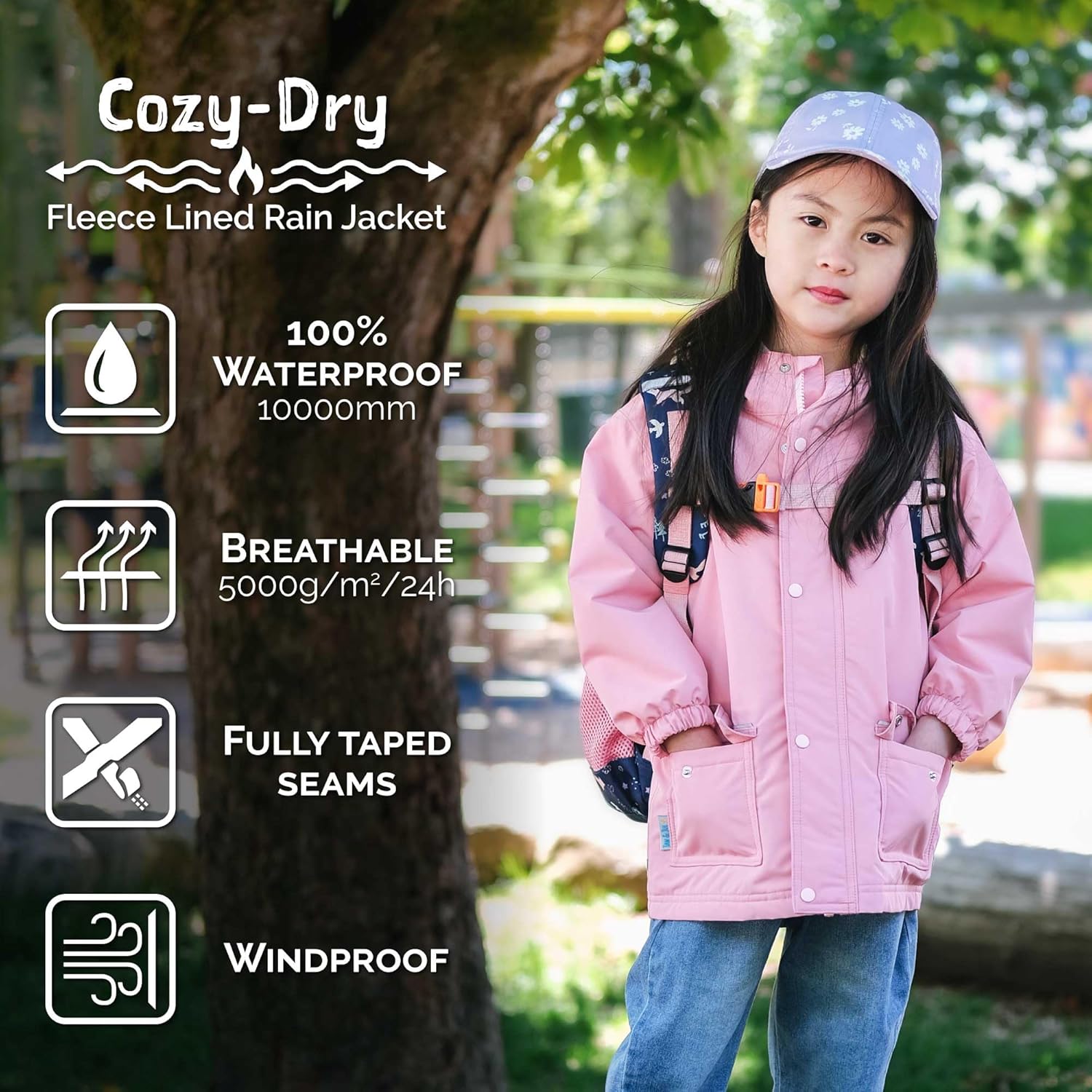 JAN JUL Waterproof Fleece-Lined Rain Jacket for Kids