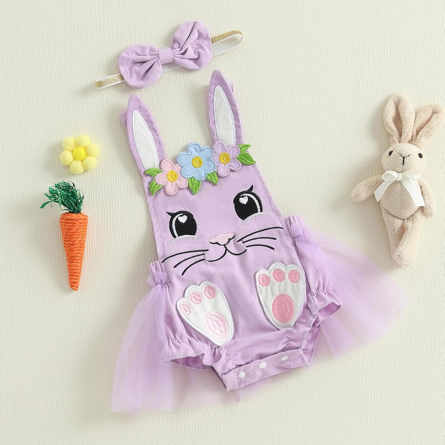 Amnnchya Rabbit Romper Cute Newborn Baby Girls First Easter Outfit
