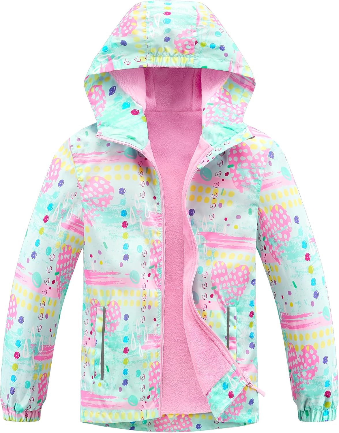 Girls Boys Rain Jacket Windproof Water Resistant Hoodie Lining