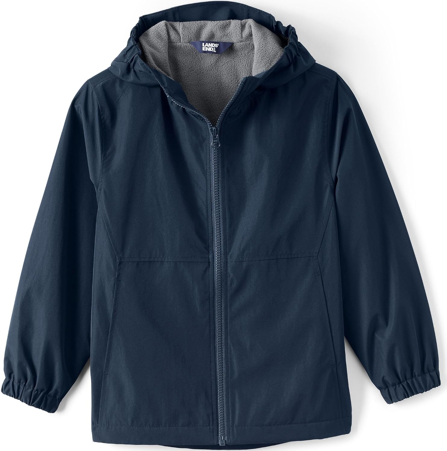 Lands End School Uniform Kids Rain Jacket Water-Resistant Windproof Bibliographic Style