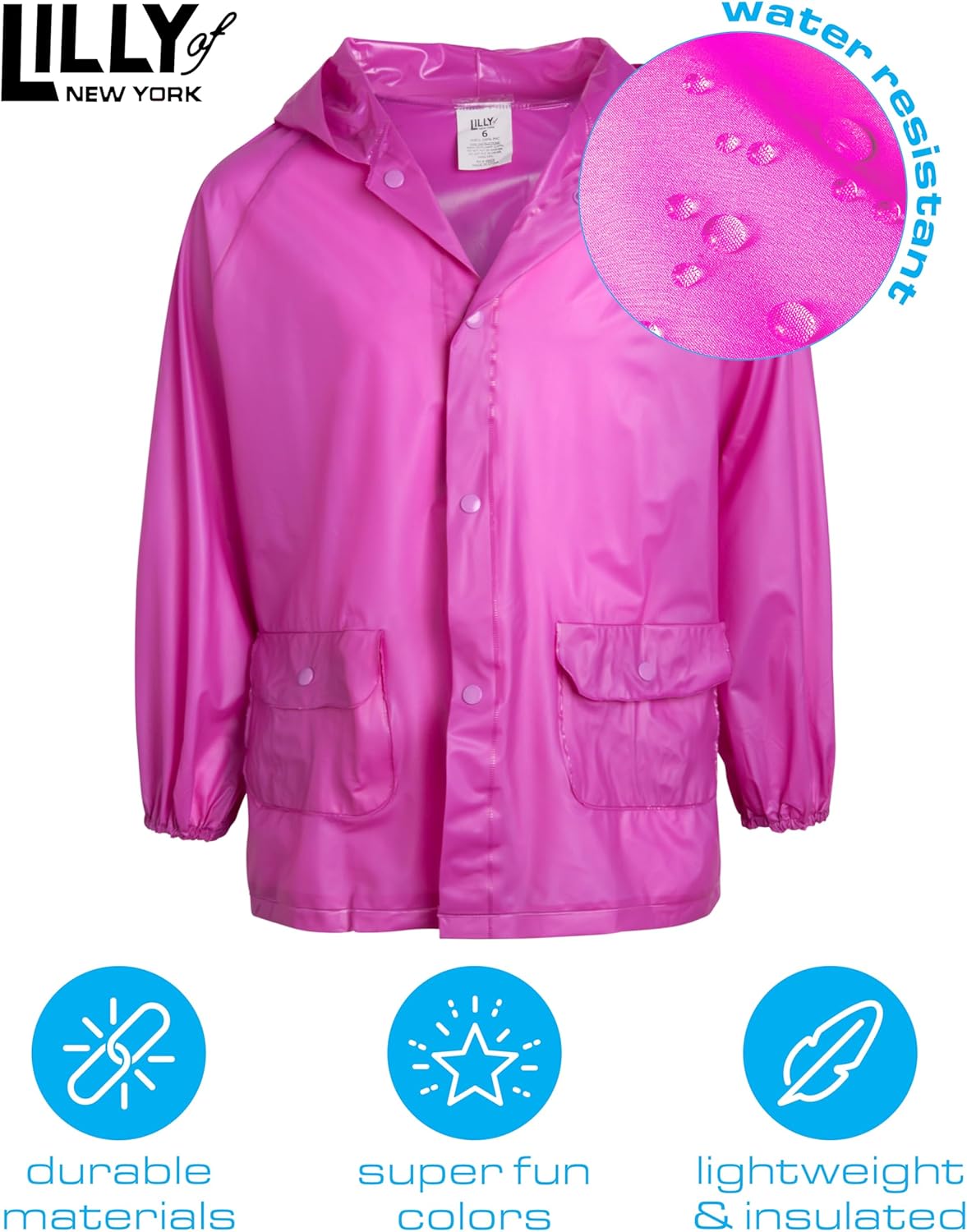 Girls Waterproof Raincoat with Hooded Slicker for Ages 12M-6