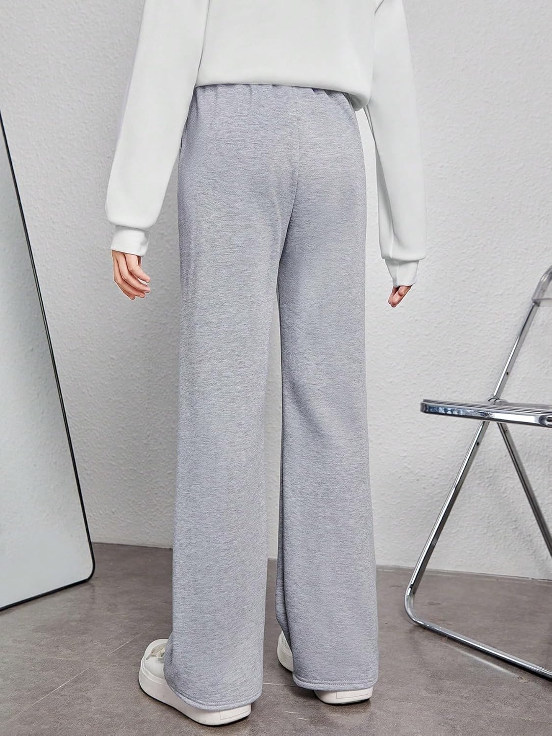 COZYASE Girls Flared Leg Sweatpants High Waist Casual Drawstring Jogger Sweatpants with Pocket