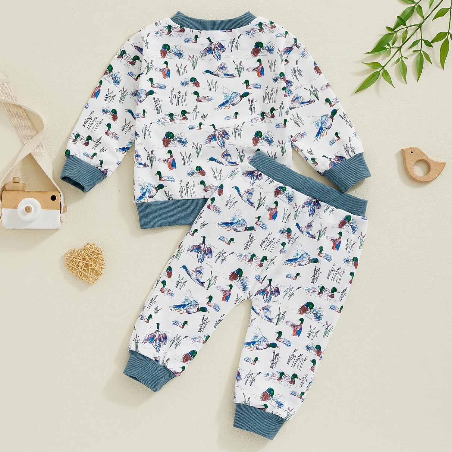 Pudcoco Toddler Fall Outfit Set - Mallard Duck Embroidery