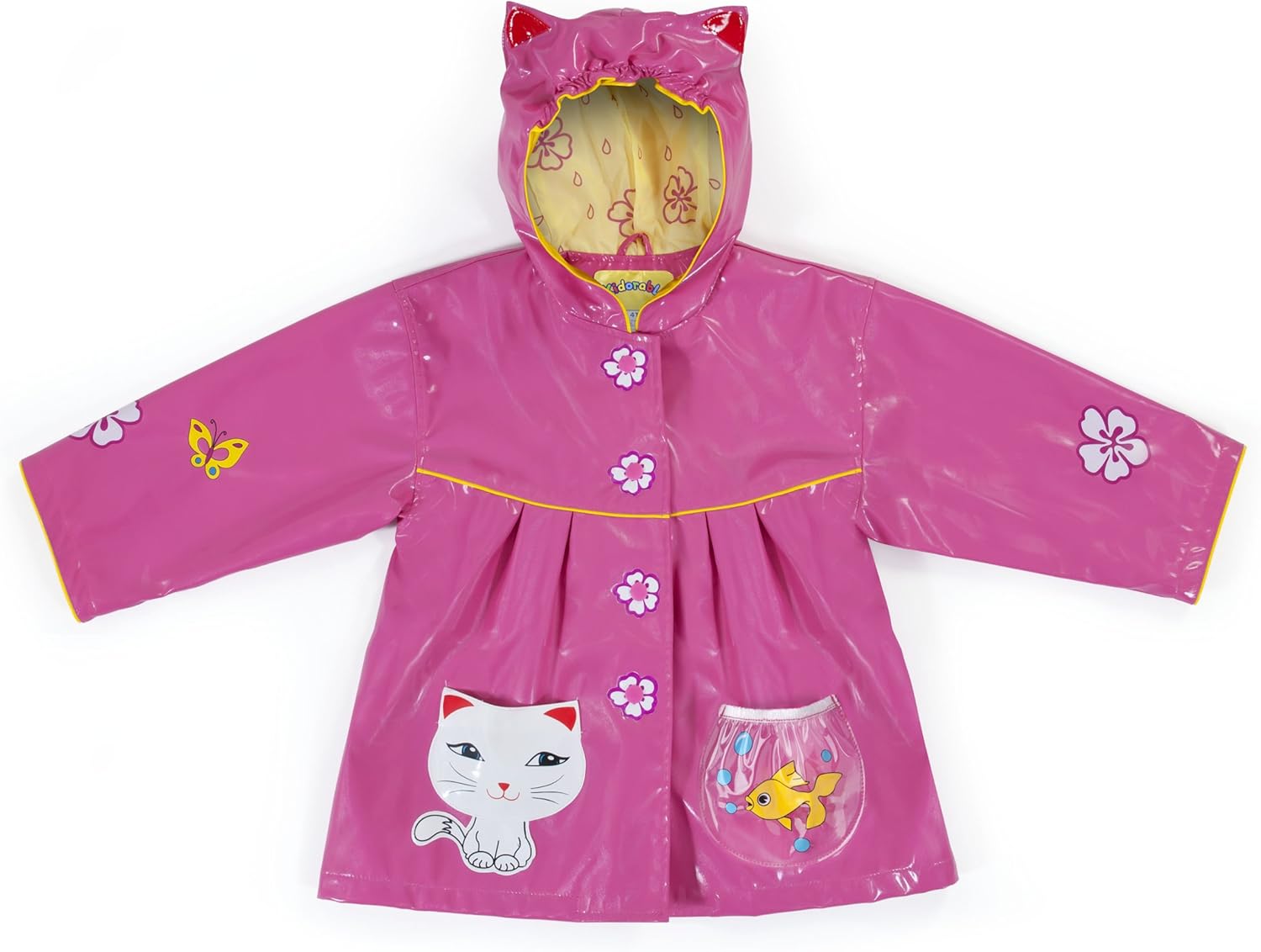 Pink Lucky Cat Raincoat for Girls with Fun Ears Fish Bowl Pocket