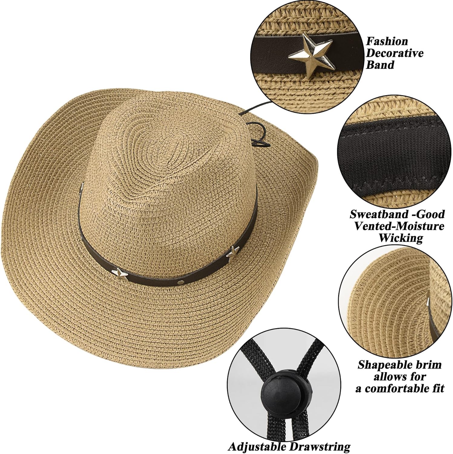 Vikodah Kids Cowboy Straw Hat for Boys Girls Summer Sun Protection