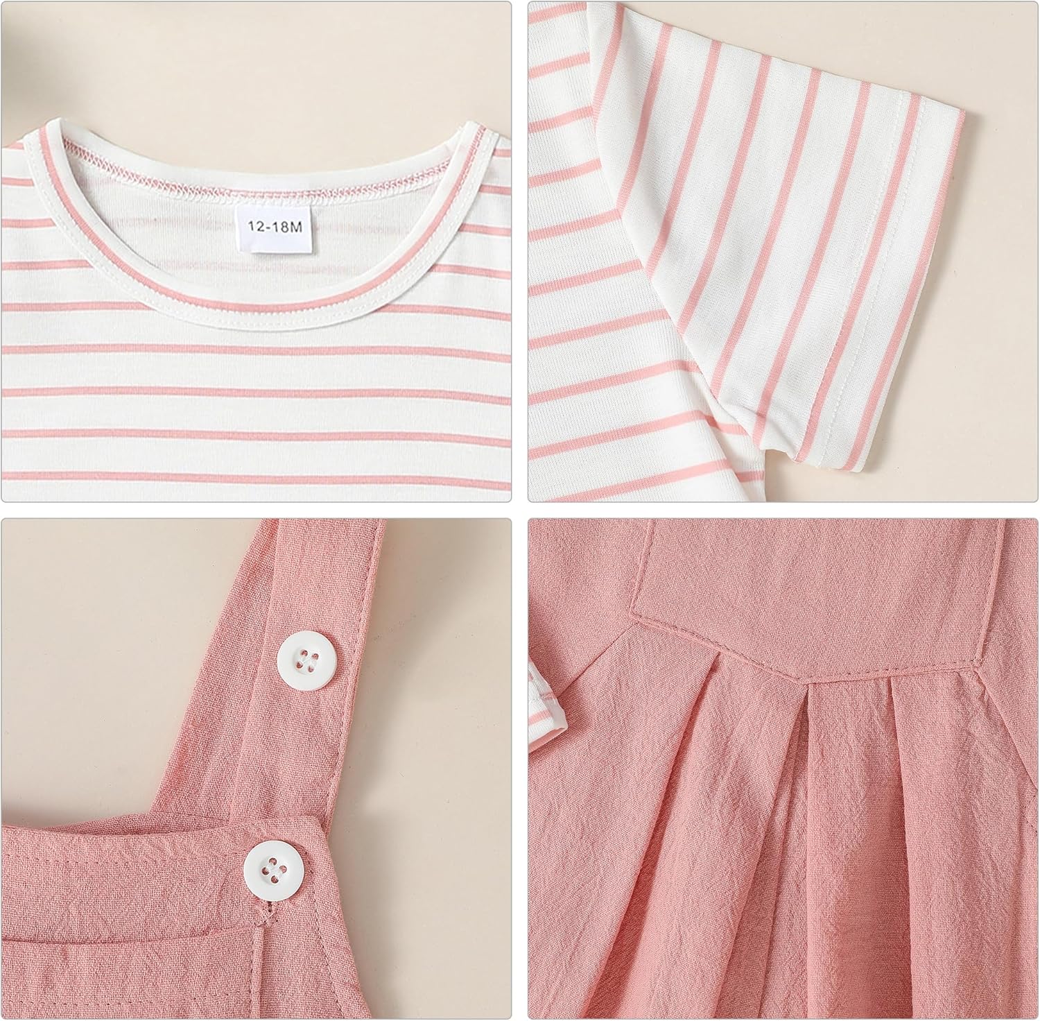 ZOEREA Stripe and Floral Bib Overall Set for TODDLERS