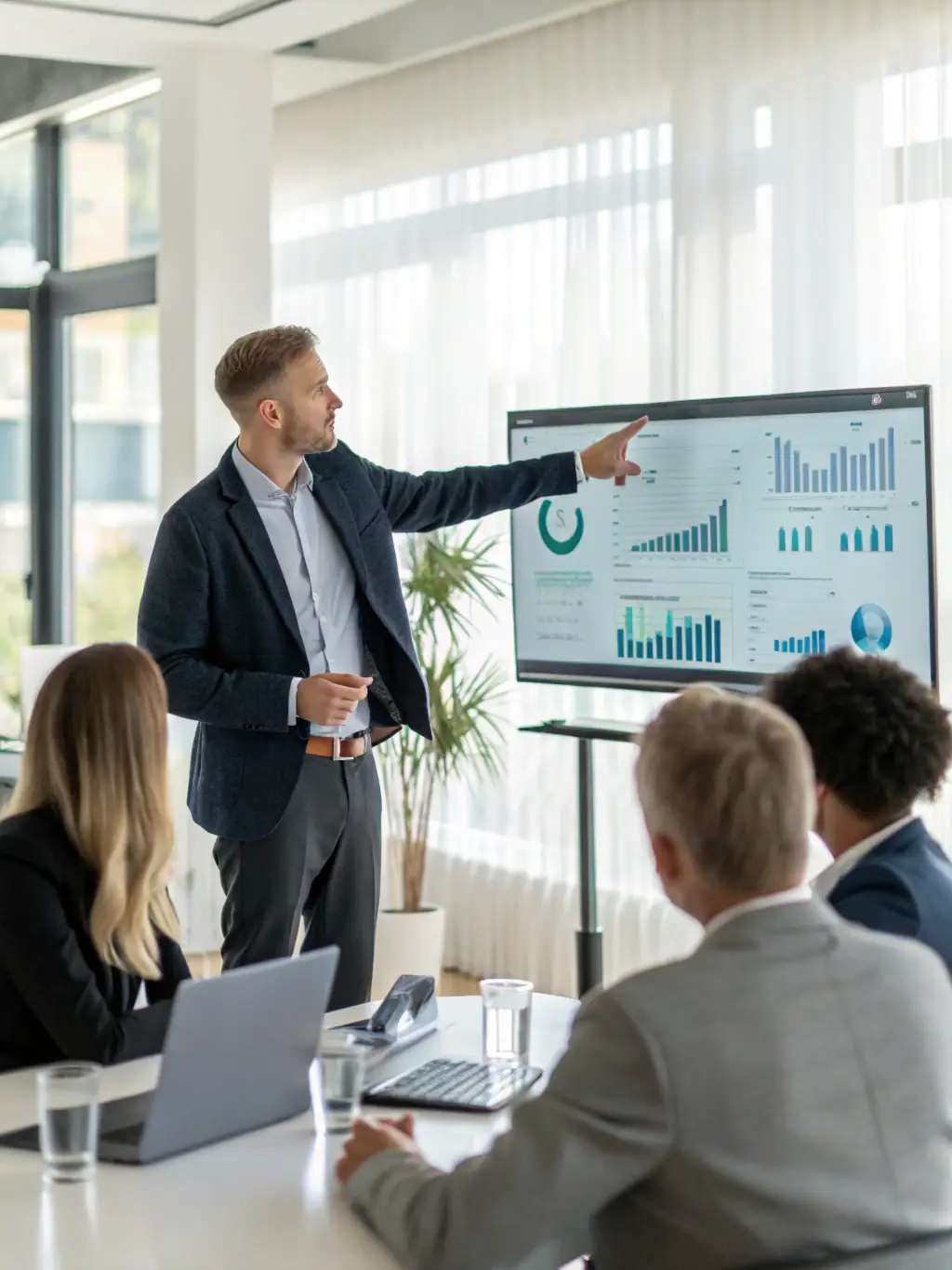 A consultant is presenting a strategic technology roadmap to a group of business leaders, outlining the steps to achieve their technology vision.