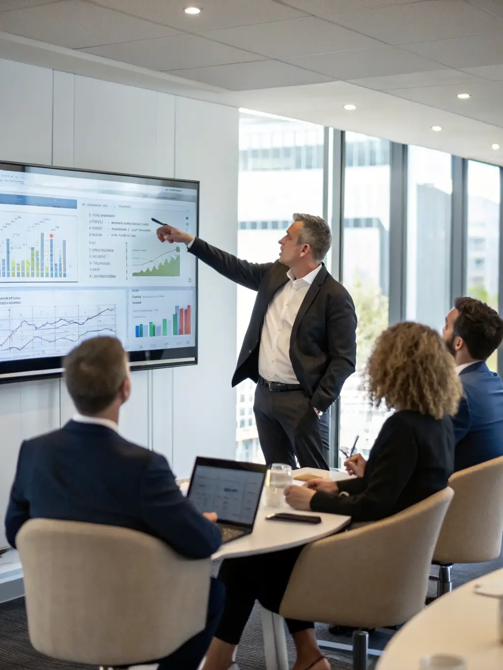 A consultant is presenting a digital transformation roadmap to a client, showcasing the integration of new technologies.