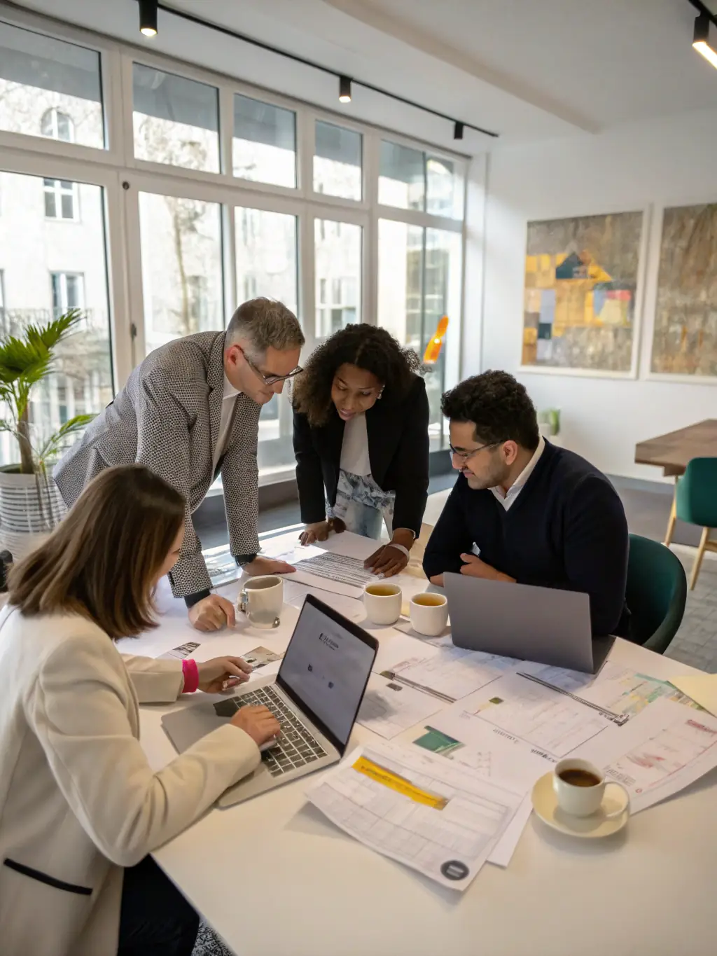 A diverse team of consultants collaborating on a technology project, emphasizing innovation and expertise.